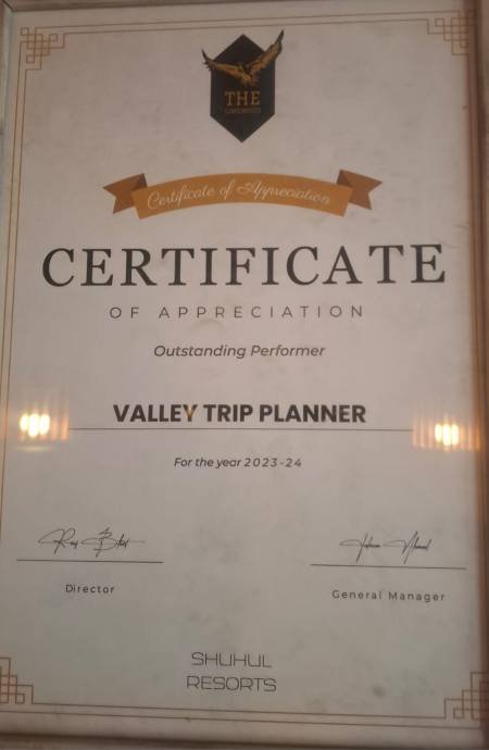 Best travel agency in Kashmir award Valley Trip Planner