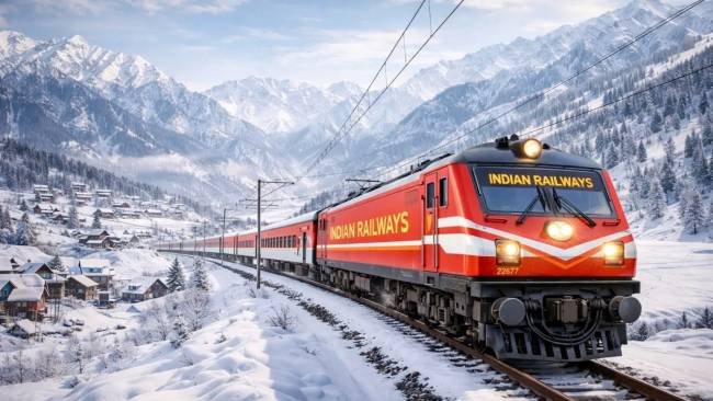 Kashmir tour packages by train - Vande Bharat arriving at Srinagar